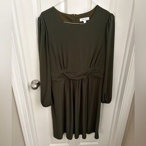 Nine West Ruched Balloon Sleeve olive Dress